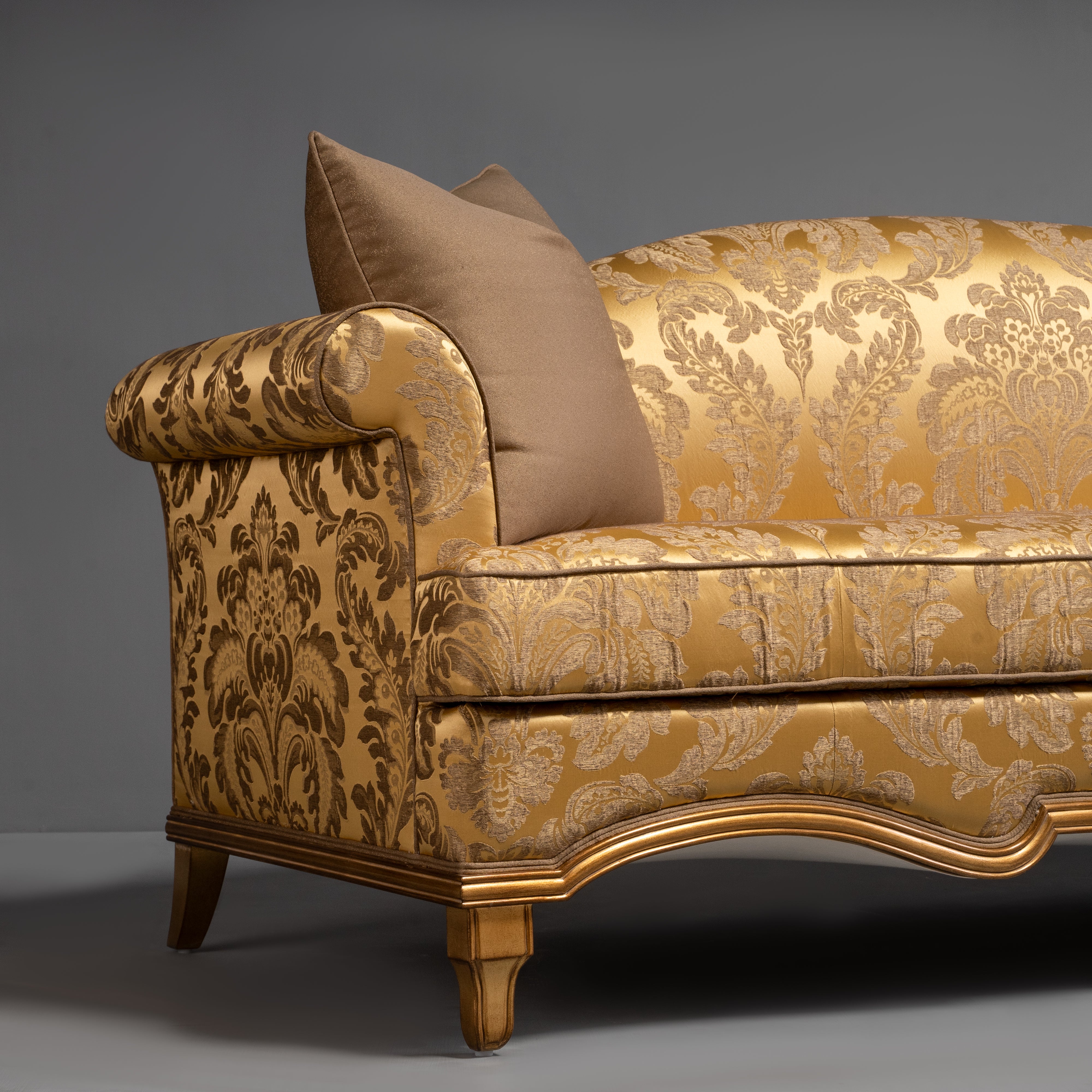 French-Style Giltwood Sofa with Luxurious  Damask Upholstery
