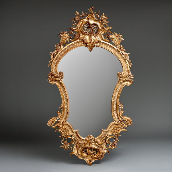 Rococo-Style Ornate Gilded Mirror  with Floral and Scrollwork Detailing