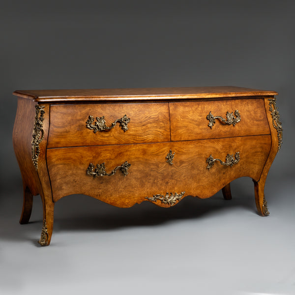 Louis XV-Style Bombe Chest with Veneer and  Ornate Brass Hardware